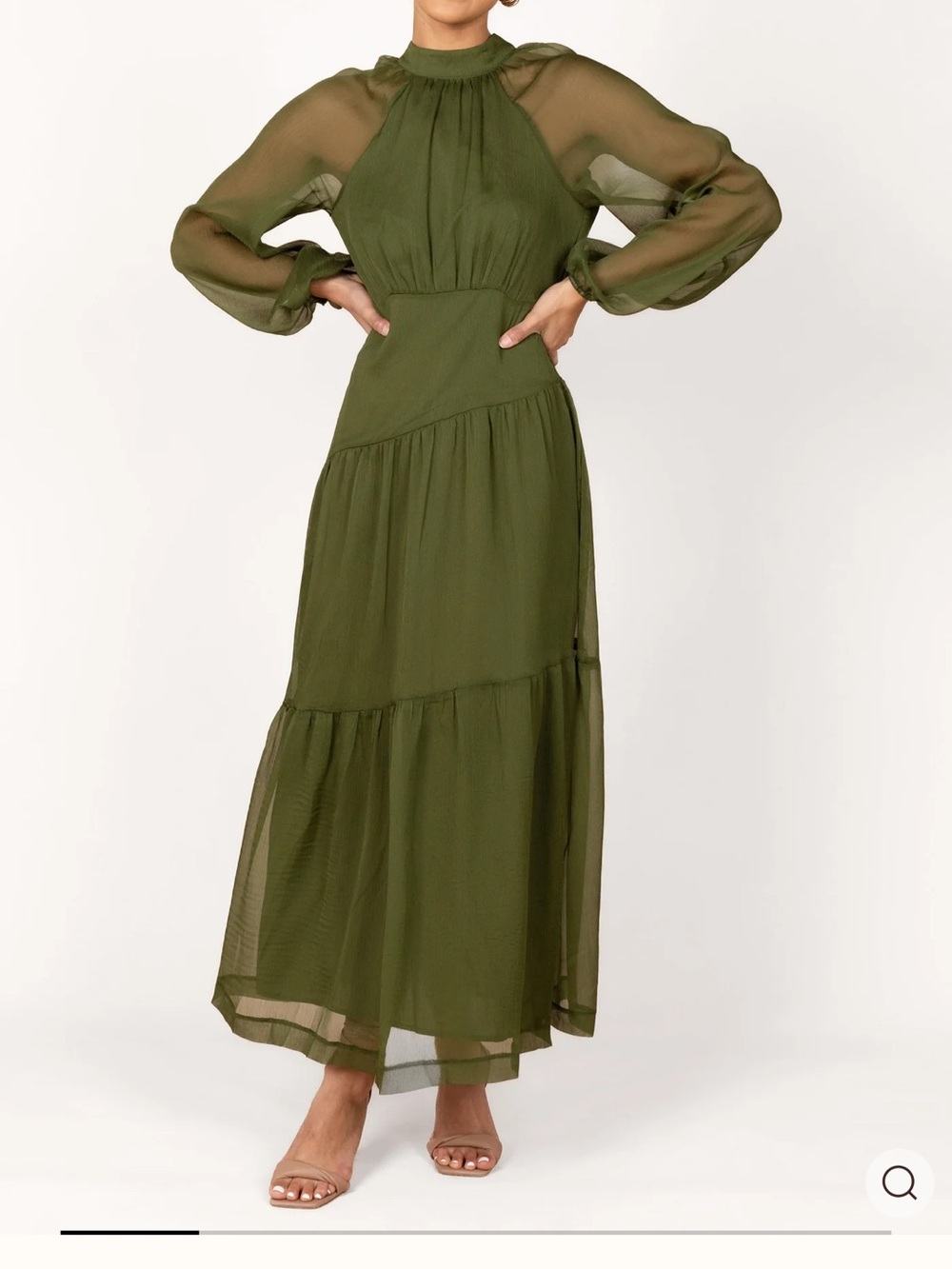 Petal & Pup Olive Green Sheer Sleeve Maxi Dress NWOT